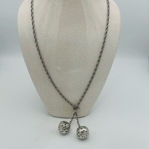 Vintage Silver Tone Filigree Ball Lariat Necklace